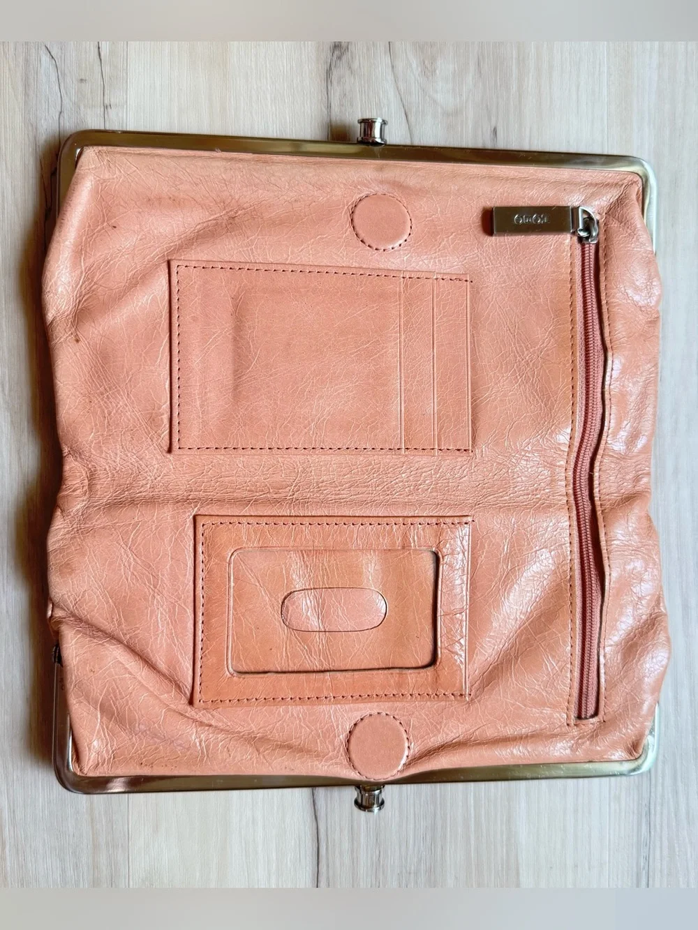 Hobo Lauren Embossed Leather Clutch Wallet light brown/peach